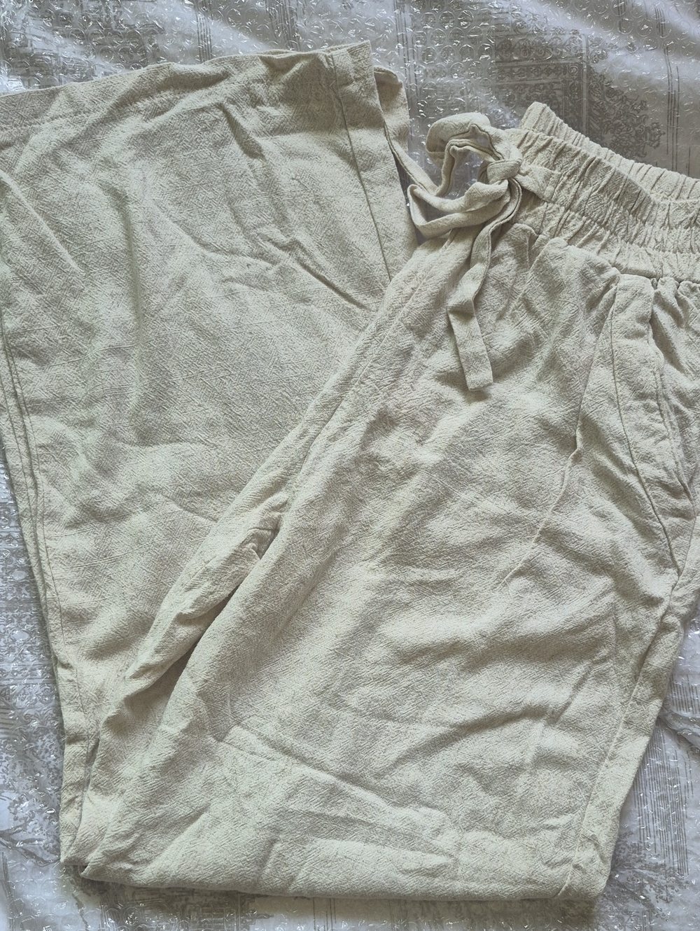 Linen Blend Sienna Sky Neutral Cream Drawstring Pants